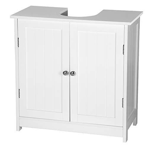 eSituro Waschbeckenunterschrank, Unterschrank, Waschtischunterschrank, Badezimmerschrank mit 2 Türen Badschrank aus MDF weiß 60 x 60 x 30 cm,Landhausstil