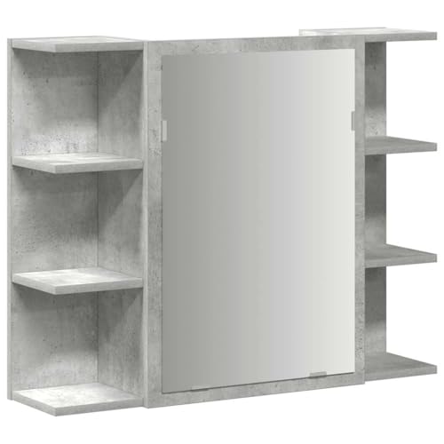 vidaXL Bad-Spiegelschrank Betongrau 80x20,5x64 cm Holzwerkstoff, Badschrank mit Spiegel, Badezimmer-Wandschrank mit Spiegel, Badezimmerspiegel mit Ablage