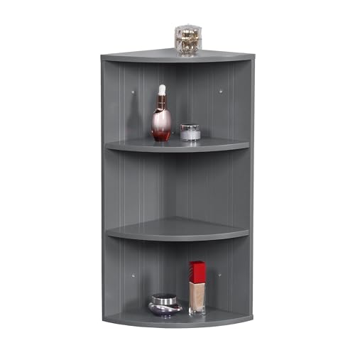 Relaxdays Eckregal, 3 Ablagen, Badregal, hängend oder stehend, platzsparend, HBT: 62x35x25 cm, Küchenregal, MDF, grau