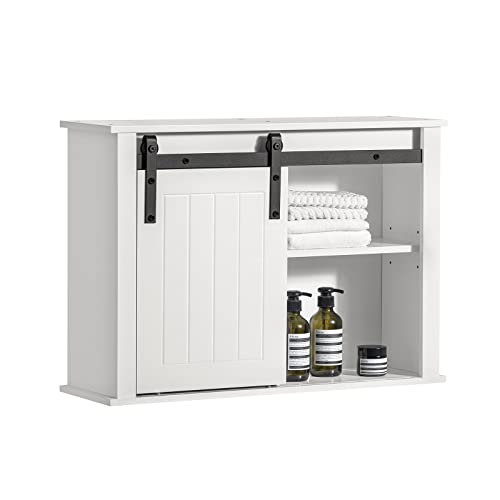 SoBuy BZR71-W Hängeschrank mit Schiebetür Badschrank Wandschrank Badhängeschrank Küchenschrank Medizinschrank Badmöbel Weiß BHT ca: 68x48x20cm