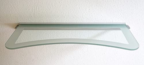 Wandregal aus 8mm, klar & satiniert, verschiedene Formen und Größen, Glasregal, Glasboden, Glasablage, Badregal, Eckregal Bad Ablage Regal (Wandschiene, 90x25 cm Concav Rand satiniert)