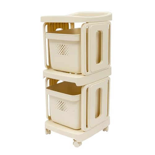 QRANSEUYXY Aufbewahrungswagen Badrollwagen, rollender Kunststoff-Lagerwagen, Bürowagen mit 2 Schubladen, Schubladen Rollwagen für Küche,Wohnzimmer, Schlafzimmer