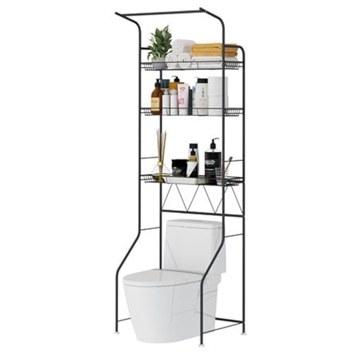 GAMAK Badregal Stehend Schwarz Metall, Waschmaschine Regal für Badezimmer, Freistehend Über Dem WC-Organizer-Rack Massenlagerung Platzsparer für Kleine Räume