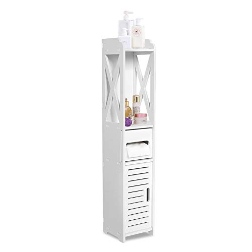 Badezimmerschrank Weiß Toilettenrollenhalter Badregal Standschrank Seitenschrank Standregal mit Papierschicht für Badezimmer Schlafzimmer Wohnzimmer Küche Flur, 80 x 15,5 x 15
