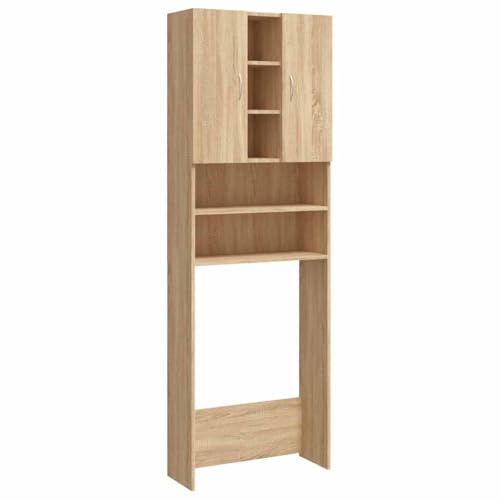 vidaXL Waschmaschinenschrank mit 2 Türen 9 Fächern Badmöbel Badschrank Badregal Badezimmerschrank Hochschrank Schrank Sonoma-Eiche 64x25,5x190cm