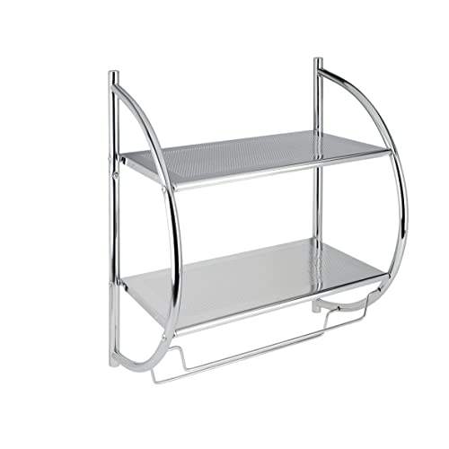 axentia Wandregal Arino, halbrundes Hängeregal, verchromtes Badregal mit zwei Böden, Handtuchhalter mit Befestigungsmaterial