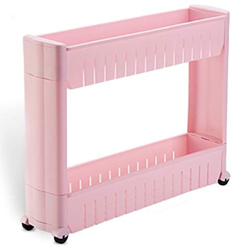 LXF Regale Badrollwagen Küchenwagen Kleine Tischablage für Mädchen Schlafzimmer, Leichte Kunststoff Schmale Rollwagen für Küchen Badezimmer Kinderzimmer (Color : Pink)