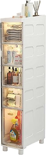 Schmaler Badezimmer-Aufbewahrungss chrank, Standregal mit 5 schmalen 14 cm Schubladen, perfekt für Schlafzimmer, Büro, Küche, mit Rollen, Kunststoff, schmaler Aufbewahrungswagen