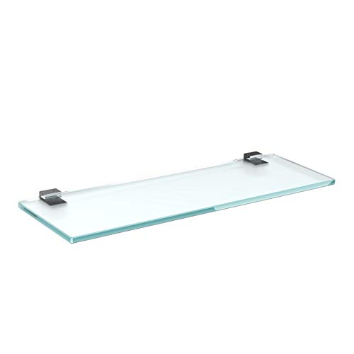 bijon Glasregal Glasablage Wandregal Glas Bad-Regal Glas Badezimmer Regal Badablage Ablageregal - 8mm Hartglas, 100 x 20 cm, Milchglas + Halterung G - Chrom Glanz Optik