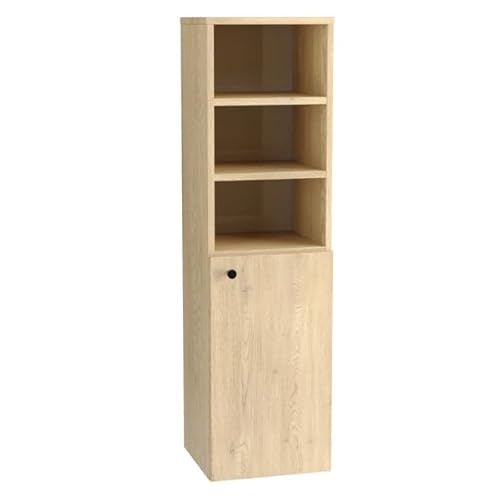 Wena Mobel Badezimmerschrank Hängend 120 cm mit Tür | Badregal Schmal | Toilettenregal mit 5 Ablagen | Badezimmer Organizer Schrank | Nischenregal 33 cm Breit (Eiche)