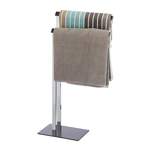 Relaxdays, Chrom/anthrazit Handtuchständer zweiarmig, Freistehender Handtuchhalter, Badetuchhalter HBT 82 x 46 x 20 cm, Standard