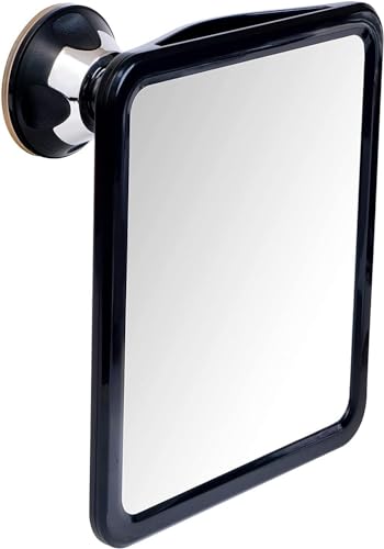 Mirrorvana Duschspiegel Antibeschlag mit Saugnapf, Rasierspiegel dusche groß, Badspiegel ohne Bohren rasieren, 1-Fach, 20 x 18cm (Schwarz)