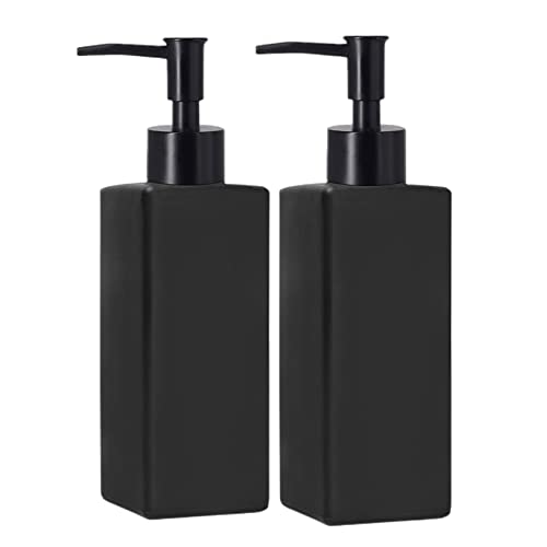 BIKALAN Matt-schwarz Glas Seifenspender, 350ml Seifenspender Badezimmer Set für die Handwäsche, Spülmittel, Shampoo-Lotions Flasche für Arbeitsplatte Küche Waschküche (Kunststoff, Schwarz)
