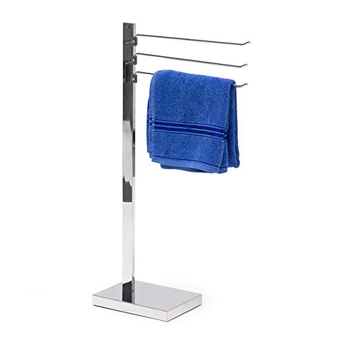 Relaxdays Handtuchständer verchromt, Handtuchhalter freistehend mit 3 Armen frei drehbare Handtuchstangen Badetuchhalter aus verchromtem Stahl mit Bodenplatte aus Kunststoff, silber