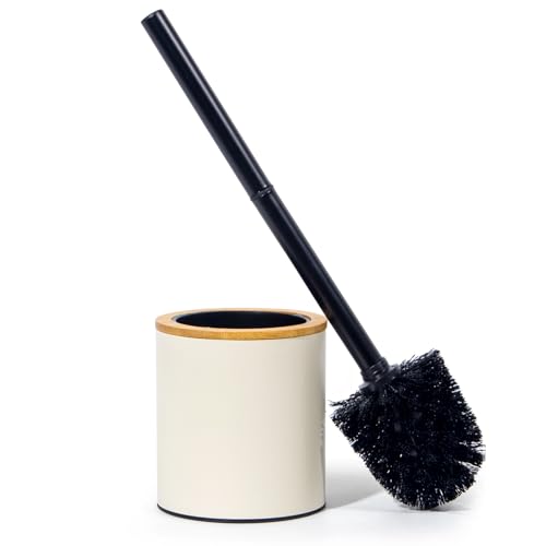 GREELUE Klobürste Holz, Toilettenbürste in Edelstahl, WC Bürsten & Halter, Badezimmer Set, Bürstengarnitur, Klobürstenhalter, Klobesen (Beige)