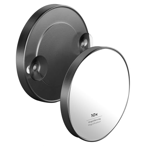 PARSA BEAUTY Duschspiegel mit Saugnäpfen fürs Bad (Schwarz-Matt) – Spiegel rund mit 10-Fach Vergrößerung – Bad Spiegel – Kosmetikspiegel Badezimmerspiegel leichte Anbringung