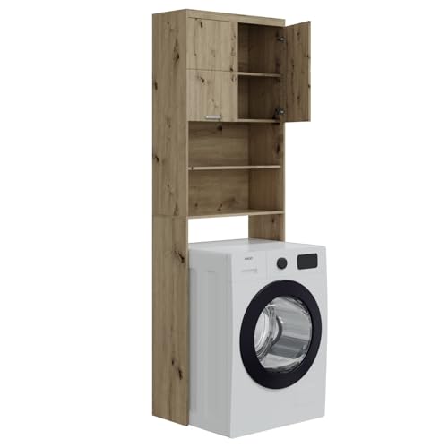 HWR Waschmaschinenschrank Turm Regal Überbau Schrank Shelf Eiche 63x24x187,5cm