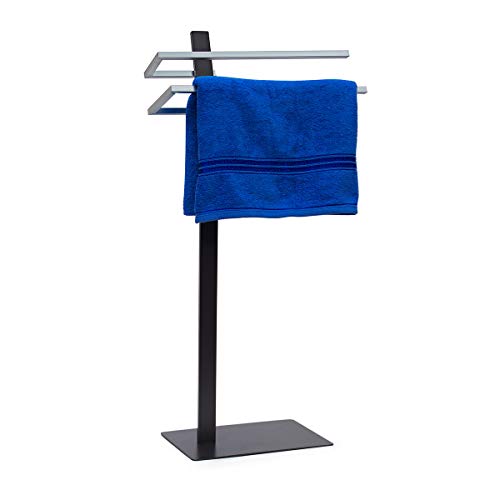 Relaxdays Handtuchständer GRAO H x B x T: 85 x 40 x 20 cm Handtuchhalter stehend mit 2 Armen & verchromten Handtuchstangen in Optik, moderner Badetuchhalter elegant und stilvoll, anthrazit