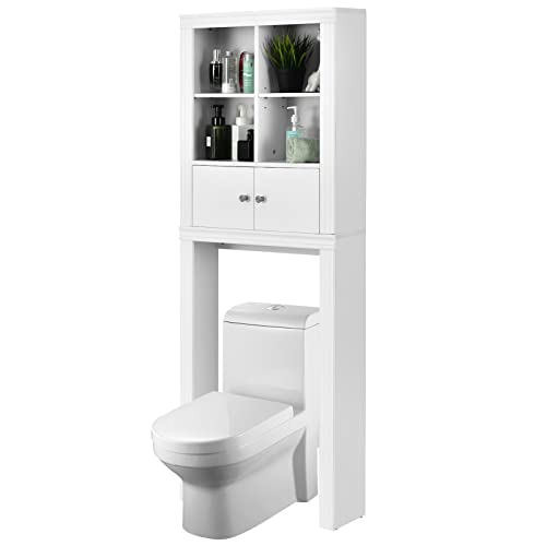 COSTWAY 3-stöckiges Toilettenregal, platzsparendes Badezimmerregal mit 4 offenen Fächern & verstellbaren Regalen, WC-Regal Waschmaschinenregal für Badezimmer aus Holz, 60 x 20 x165 cm, Weiß
