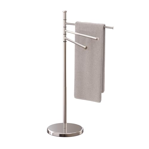 Relaxdays Handtuchhalter, 3 bewegliche Stangen, HBT: 85,5 x 42 x 22 cm, Edelstahl, Badezimmer, Handtuchständer, Silber