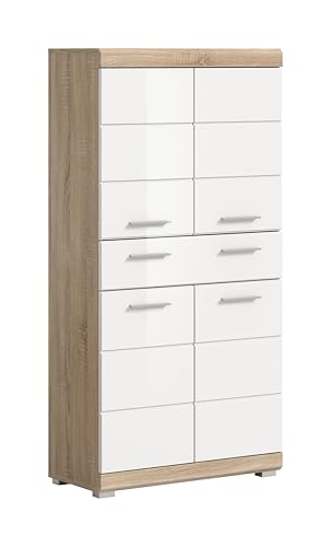 xonox.home Bad Lambada X06F1715 Badmidischrank Badregal-Schrank Schrank in weiß Hochglanz und Sonoma Eiche hell, B/H/T: 74x141x31 cm