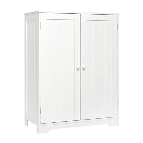Meerveil Badezimmerschrank, Badschrank Sideboard Modern mit Doppeltür und Verstellbare Ablage MDF Gemalt Holz Weiß 60x 30x 80cm (B x T x H)