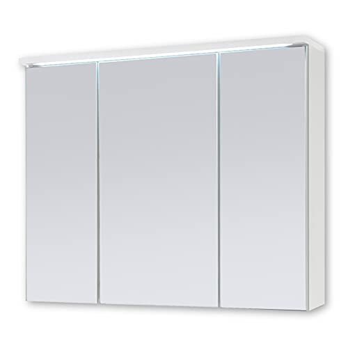 Stella Trading TWO Spiegelschrank Bad mit LED-Beleuchtung in Weiß - Badezimmerspiegel Schrank mit viel Stauraum - 80 x 68 x 22,5 cm (B/H/T)