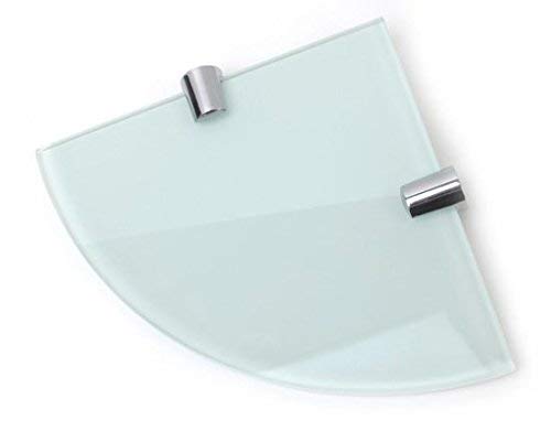 BSM Marketing Eckregal aus gehärtetem Glas, 150 mm, 6 mm dick, für Badezimmer, Schlafzimmer, Küche, Büro, mit verchromten Regalstützen