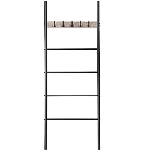 HOOBRO Handtuchleiter, Handtuchständer, Handtuchhalter, Kleiderständer, 5 abnehmbare Haken, 60 x 177 cm, für Badetücher, Kleidung, Decken, Zeitungen, platzsparend, Stabil, Industriestil EBG60CJ01