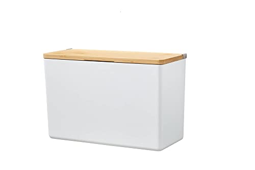 tesa BABOO XL Badorganizer mit Bambus-Deckel, matt-weiß - Bad-Aufbewahrungsbox zur Wandmontage ohne Bohren, inkl Powerstrips Waterproof Strips XL - 242 mm x 160 mm x 102 mm