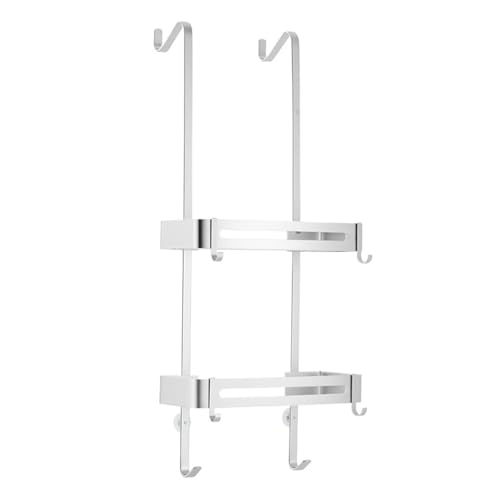 OTKSMDYY Hängende Badregale, Badezimmerregal, Organizer, Nagelfrei, Shampoo-Halter, Aufbewahrungsregal, Badezimmerkorbhalter EL5018(Silver Double layer)