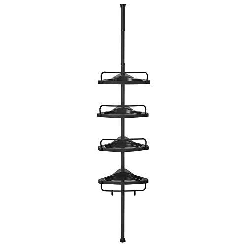 SONGMICS Duschregal, Badregal, Badezimmer-Regal, 85-305 cm, mit 4 Ebenen, höhenverstellbar, schwarz BCB001B01