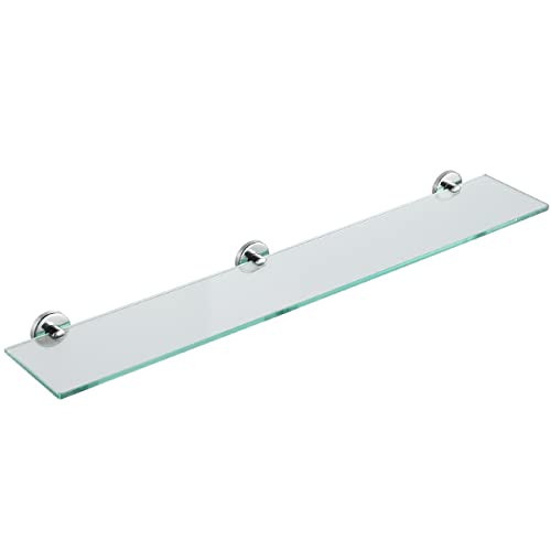 JQK Badezimmer-Glasregal, Chrom, gehärtetes Glas, Duschaufbewahrung, 76,2 x 12,7 cm, 304 Edelstahl, polierte Chrom-Wandhalterung, TGS101L30-CH