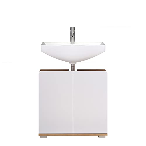 trendteam smart living Badezimmer Waschbeckenunterschrank Unterschrank Ciara, 60 x 58 x 34 cm Weiß Hochglanz und Artisan Eiche mit viel Stauraum