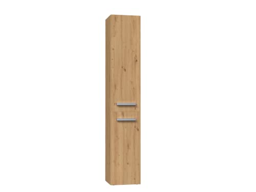 CDF Bad-Hochschrank NEL II | Farbe: Eiche Artisan | Modernes Badregal | Stauraumschrank | Geräumige Einlegeböden | Türen | Einfache Montage | Stilvolle Griffe