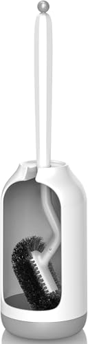 HAMITOR Toilettenbürste WC Bürsten Set: Tiefenreinigung Klobürste mit Randreiniger- Flexible Klobürstenhalter für Badezimmer und Gäste-WC Stehen Nachhaltige Toilet Brush-Weiß