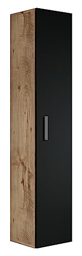Badezimmer Badschrank Pluto 150cm Eiche Kastanie mit mat Schwarz - Regal Schrank Hochschrank Schrank Möbel