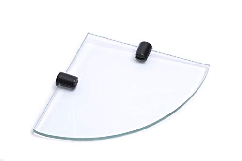 BSM Marketing Eckregal aus gehärtetem Glas, 150 mm, ca. 6 mm dick, für Badezimmer, Schlafzimmer, Büro, mit mattschwarzen Regalstützen (1)