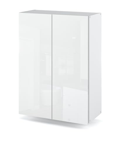 MRBLS_HOME MRBLS Badezimmerschrank (Weiß Matt - Weiß Glanz) – Hängeschrank Für Badezimmer - Wandschrank Badezimmer - 60 x 80 x 30 cm (B/H/T)