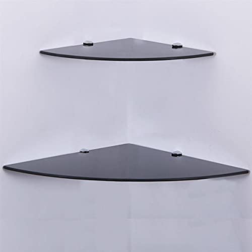 Euro Tische Glas Eckregal 35x35cm, Wandregal für Badezimmer, Duschregal Bad, Glas Badregal mit 6mm ESG Sicherheitsglas, Verschiedene Größen (Schwarz)