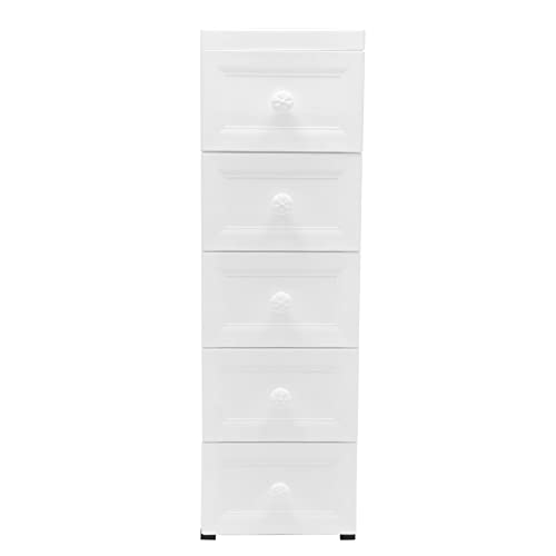 Badrollwagen Rollcontainer Rollwagen aus PP mit 5 Schubladen Küchenwagen Schrank Kommode Sideboard Kleiderschrank für Wohnzimmer Schlafzimmer Badezimmer Weiß