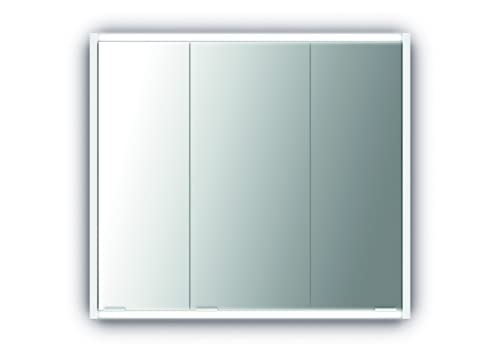 Jokey Spiegelschrank Batu mit LED Beleuchtung 80 cm breit, Badezimmer Spiegelschrank aus MDF, inkl. Steckdose | Weiß