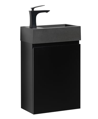 WC Badmöbel Angela 40x22 cm Matt Schwarz - Schrank Schwarze Waschbecken Badezimmer Toilette