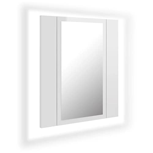 vidaXL LED Bad Spiegelschrank Badezimmerspiegel Badspiegel Spiegel Badschrank Badezimmerschrank Hängeschrank Wandschrank Hochglanz-Weiß 40x12x45cm