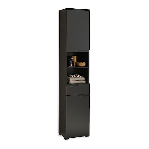 SPICE Badezimmer Hochschrank in Schwarz matt - Badezimmerschrank Bad Schrank mit viel Stauraum - 40 x 191 x 32 cm (B/H/T)