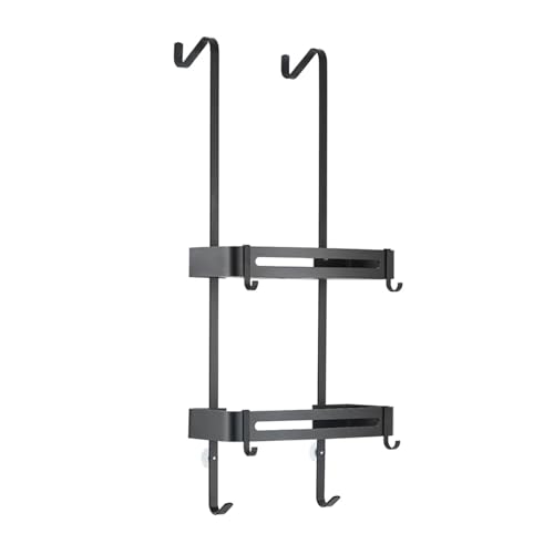 Schwarze Hängende Badregale Badezimmerregal Organizer Nagelfreier Shampoohalter(Black Double layer)