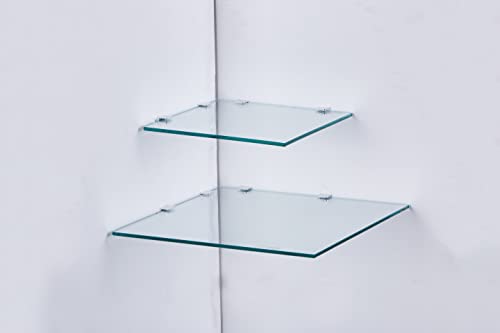 Euro Tische Glas Eckregal 25 x 25 cm, Wandregal für Badezimmer, Duschregal Bad, Glas Badregal mit 6mm ESG Sicherheitsglas, Verschiedene Größen (Klar)