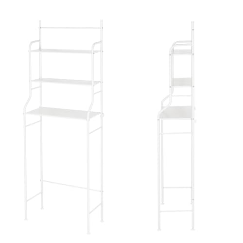 homewell Toilettenregal mit 3 Ablageflächen, Regal über Toilette, Vielseitiges Standregal, freistehender WC-Platzsparer, Perfekt für Waschküche, Maximale Belastung 30 kg (Weiß)