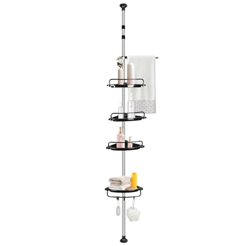 homewell Teleskop Duschregal, Eckregal Bad mit 4 Ablagen, 105-310 cm Höhenverstellbares, Duschregal ohne Bohren, Rostfrei teleskopregal bad, Schwarz