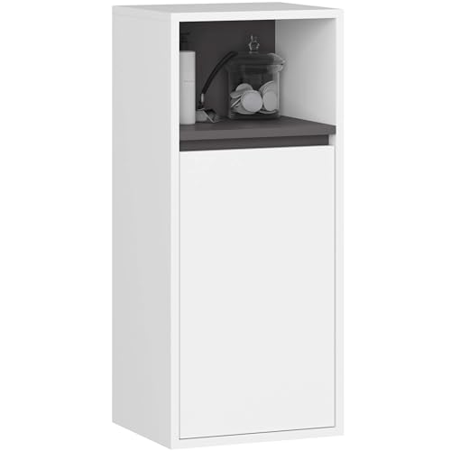 AKORD Badezimmer Hängeschrank VAMI 35 cm - Bad Hängeschrank 1 Tür 3 Regalböden - Hängeschränke fürs Bad - Wandschrank Hängend - Robuste - B35xH80xT30 cm - Weiß & Graphitgrau